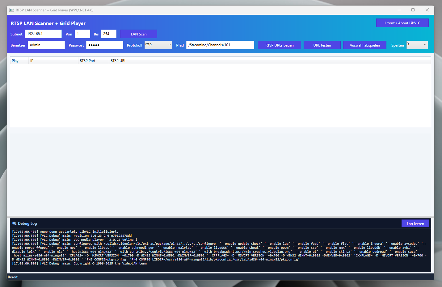 RTSP/IP-CAM LAN Scan und Grid Player